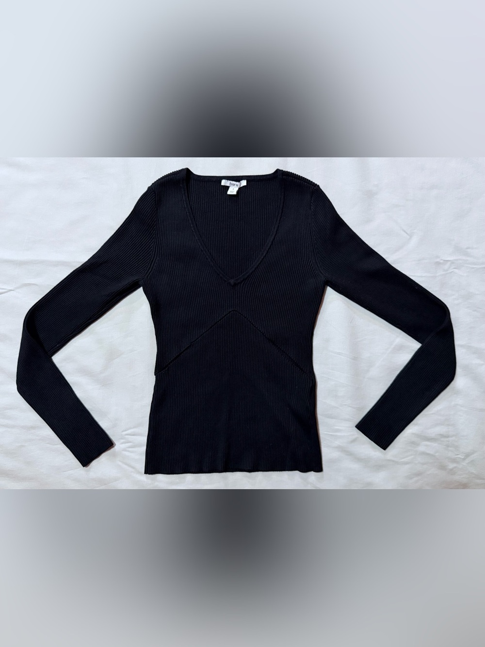 Bar III Black Ribbed V-Neck Long Sleeve Top Cut Outs Small